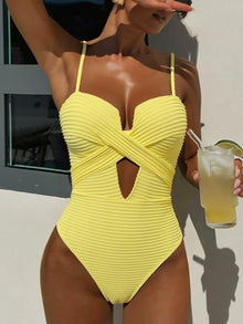 Yellow Hollow Out One Piece Swimsuit Backless Monokini