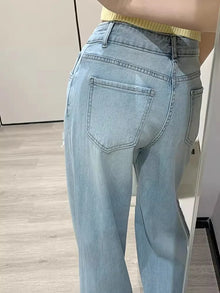 Y2K Vintage Butterfly Print Jeans for Women Straight  Wide Leg Baggy High Waist Denim Pants Korean Streetwear Aesthetic 90s Vibe