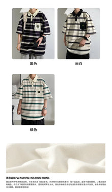 2024 New Summer Men POLO Shirt Trend Loose Clothing Students Short-sleeved T Shirt Tops Round Neck Five-quarter Sleeve Harajuku