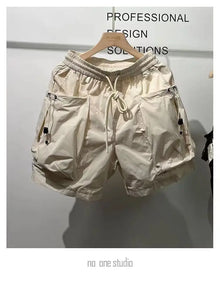 Men Shorts Summer Outdoor Glossy Cool Feeling Quick Dry Wide Leg Pants Functional Wind Large Pockets Trendy Men Workwear Shorts