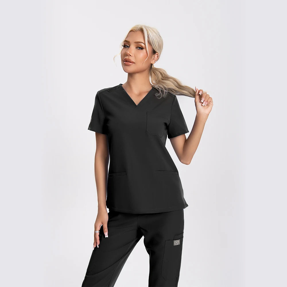 KUNGFU SCRUBS Women Nurse Scrubs Medical Uniform Top Antibacterial Soft Wrinkle-resistant Waterproof T-shirt Pencil Pants