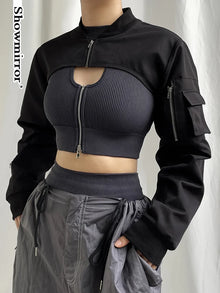 Showmirror Black Zipper Harajuku Gothic Techwear Tee Jacket