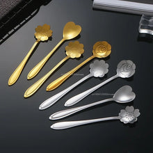 1 cuillère à café en acier inoxydable motif fleur de cerisier/rose, dorée, cadeau, accessoires de cuisine pour dessert et thé, décoration de table