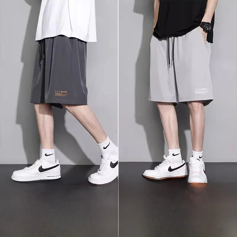 Ice Silk Quick Dry Sports Shorts Casual Beach Loose Fit Youth Active Polyester Fiber Summer Thin Straight Leg Pure Color