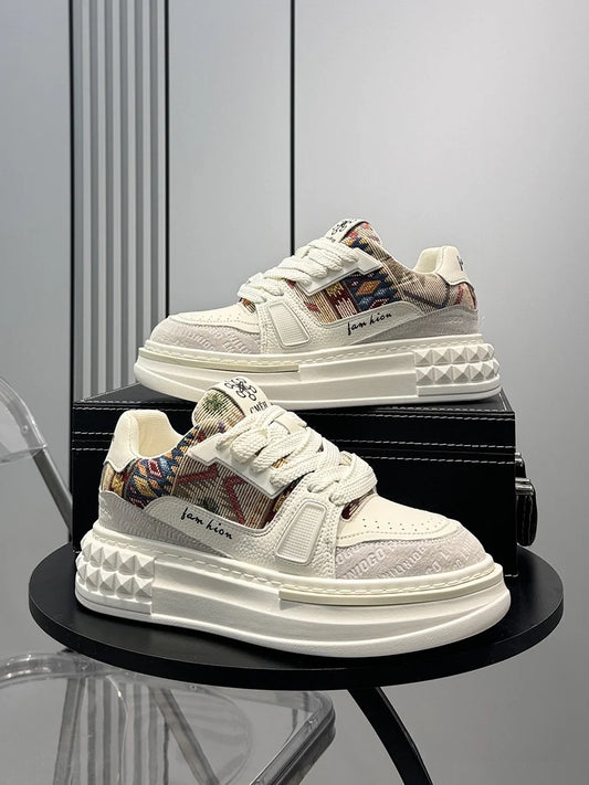 Trendy Embroidered Men's Casual Shoes Breathable Thick Bottom Sports Loafers Spring Summer High Top Sneakers Inner Heightening