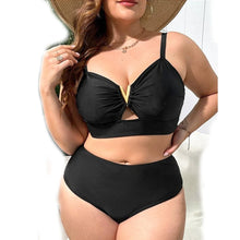 2026 Black V Neck Plus Size Swimwear Women High Waist Large Two Piece Swimsuit Lady Hollowed Out Chubby Big Curvy Bathing Suit