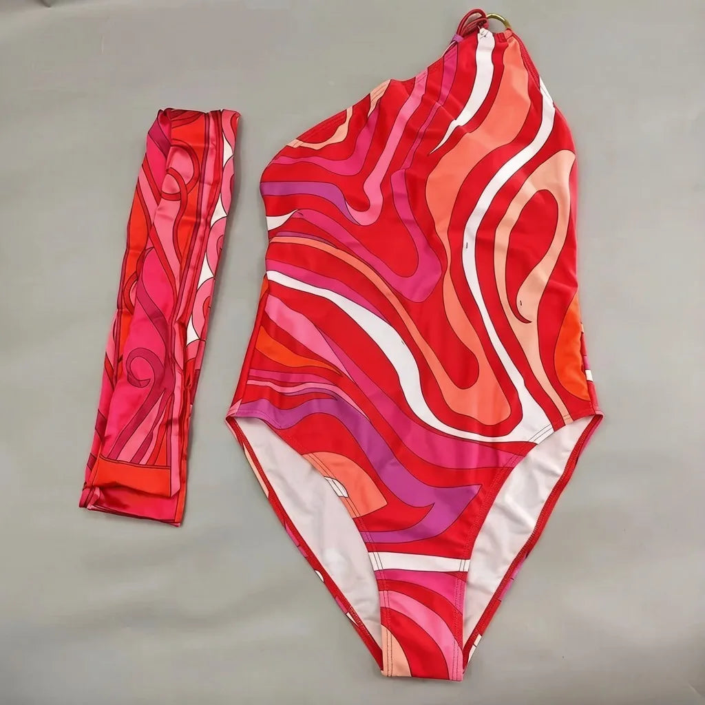 2026 Fashion Design Women's Red Scarf Sling Swimsuits Classic Brand Lady Scarf Bikini Sets with Letter Signature Logo