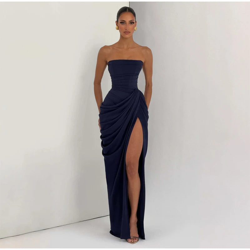 Women Green Ruched Elegant Satin Maxi Dress Mermaid One-shoulder Cutout Slim Fit Flowy Vestido 2026 Lady Summer Evening Vestidos