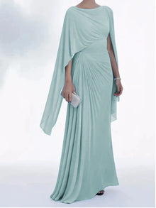Slim Evening Dress With Slash Collar Long Sleeve Solid Color