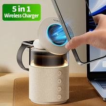 5 in 1 Magnetic Multi-function Wireless Charger with Bluetooth Speakers Soft Light Atmosphere Lamp for iPhone17~12/Watch/AirPods