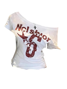 Y2K Off Shoulder Crop Top Women Summer Vintage 2000s Slim