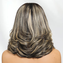 UNice 7x5 Bye Bye Slip™ Lace Dark Brunette with Ash Blonde Highlight Layered Wavy Bob Wig Human Hair with Invisi Drawstring