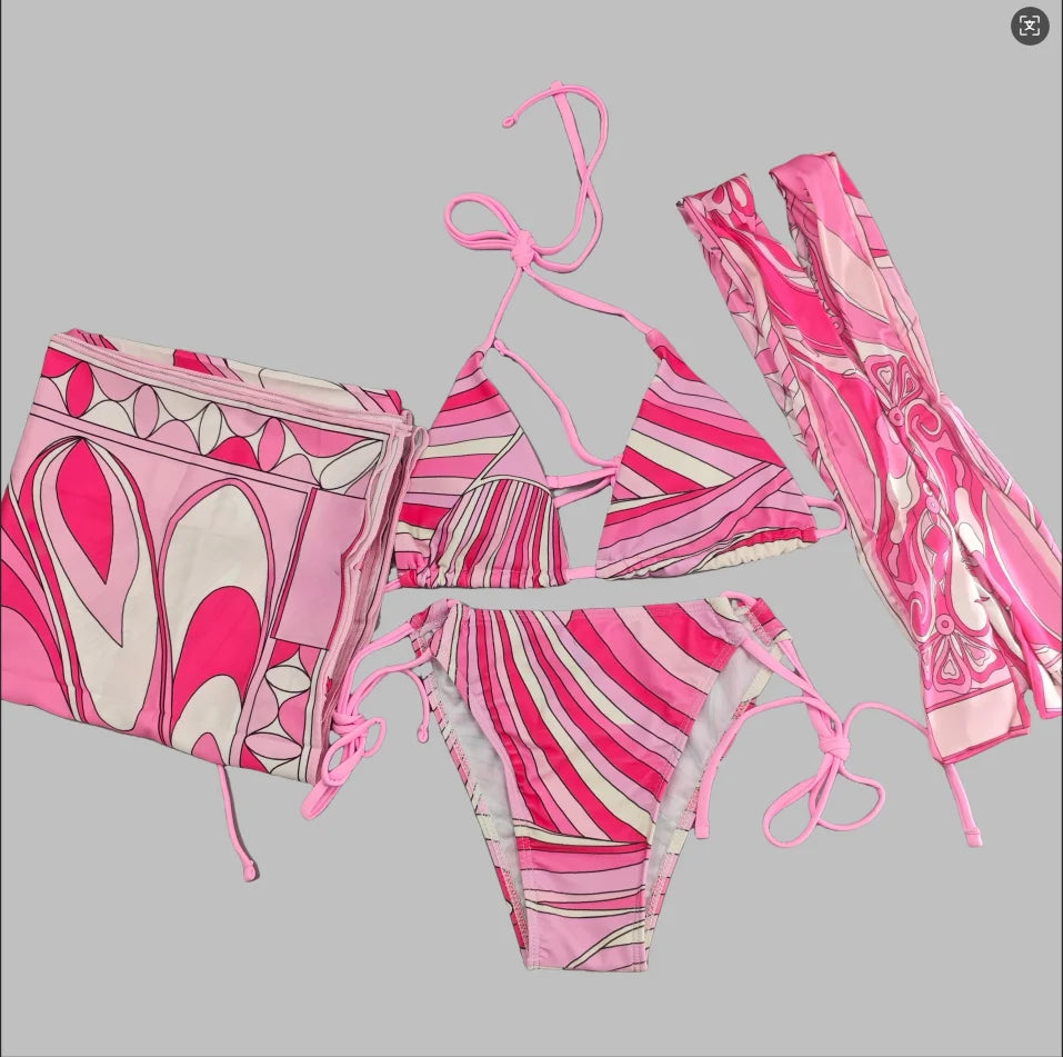 2026 Fashion Design Women's Red Scarf Sling Swimsuits Classic Brand Lady Scarf Bikini Sets with Letter Signature Logo