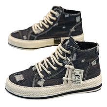 Men's Denim Canvas Sneakers Breathable High Top Sneakers for Men Slip On Sneakers Spring Summer Casual Platform Vulcanized Shoes