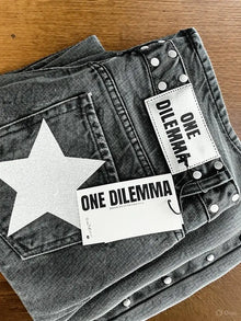 Gothic Womens ONE DILEMMA Jeans Y2K Clothing Fashion Sequin Five Pointed Star Rivet Retro Jeans Mid Rise Wide Leg Trousers