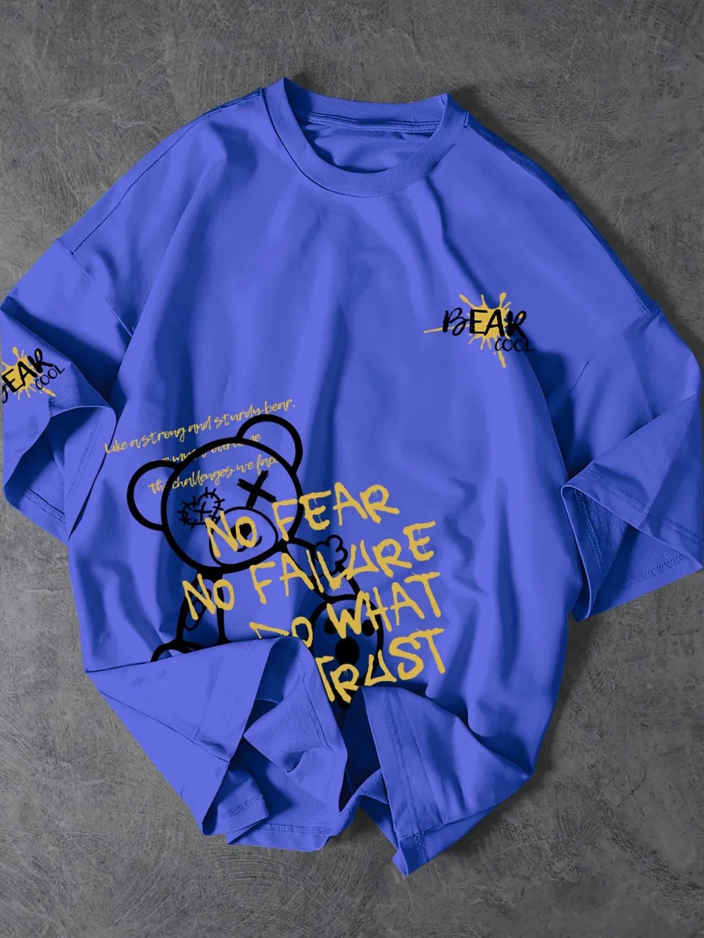 Fashionable men's summer personalized teddy bear letter print comfortable and breathable round neck T-shirt outdoor street top