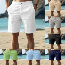 2025Men's Solid Color Casual Short Pants Linen Beach Breathable Comfortable Straight Short Trousers Hawaiian Holiday Men'S Pants