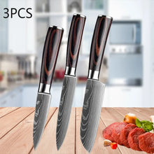 Ensemble de 3 couteaux de cuisine, couteau Santoku damassé au laser, couteau universel, couteau de chef professionnel, couperet à viande, accessoires de cuisine
