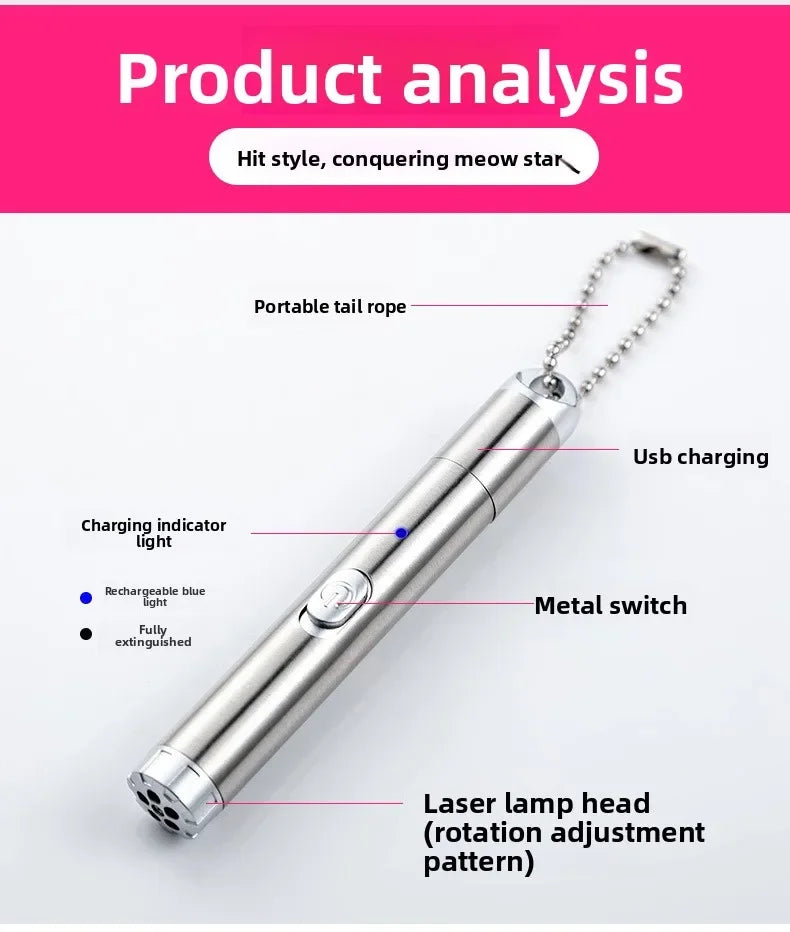 3-in-1 Laser Pen Cat Teaser, Purple Light Illumination Laser Infrared USB Moon Light Cat Toy