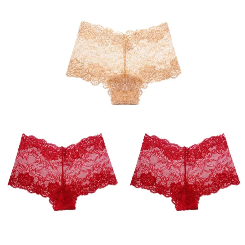 BZEL 3PCS Fashion Women's Panties Sweet Lace Female Boxers Hollow Out Sexy Lingerie Charming Underwear Soft Breathable Boyshorts