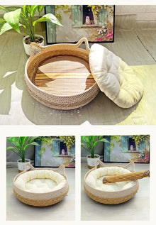 Vine Woven Cat Bed Pet Bed All-weather Comfortable Sleep 35/40cm Cat Bed Circular Cat House Puppy Bed Home Pet Supplies