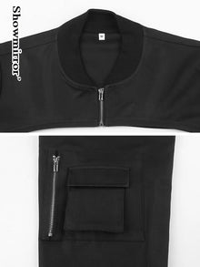 Showmirror Black Zipper Harajuku Gothic Techwear Tee Jacket