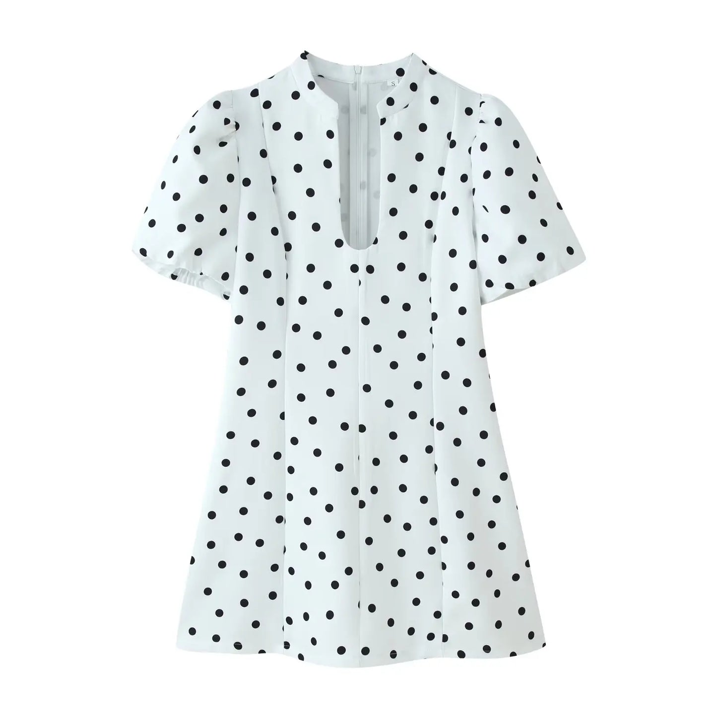 KONDALA Elegant Holiday Chic Women Mini Dress Black O-Neck Zipper Short Puff Sleeve Dress Fashion 2026 Spring Summer Party Dress