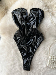 PU Leather Women Bodysuit Zipper Slim Romper Streetwear