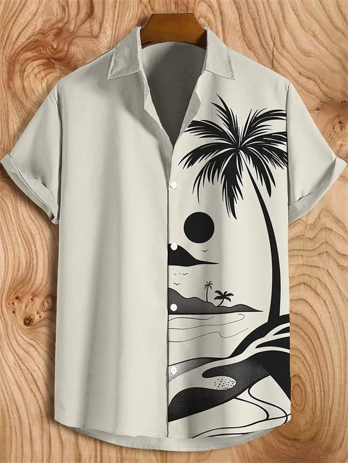 Chemise homme à manches courtes imprimé estival style hawaïen, haut décontracté à revers mode grande taille, style 2025