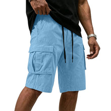 Men Multi-color Cargo Shorts Summer Loose Drawstring Elastic Waist Multi Pocket Quick Dry Casual Five Point Street Shorts