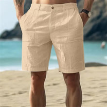 2025Men's Solid Color Casual Short Pants Linen Beach Breathable Comfortable Straight Short Trousers Hawaiian Holiday Men'S Pants