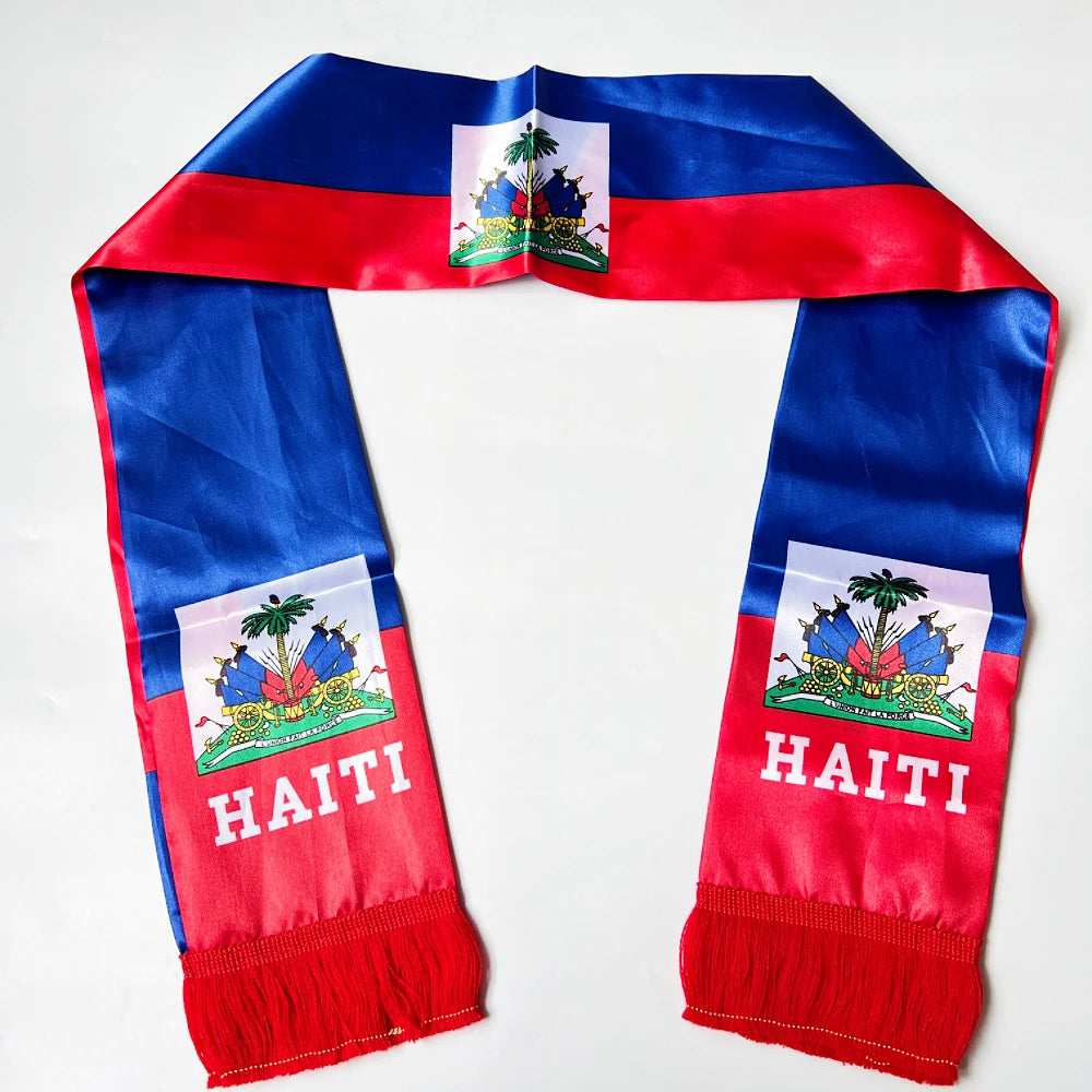 14x135cm2026Country Double Side Printing Stain Football Soccer Fans National flag Haiti Flag Scarf