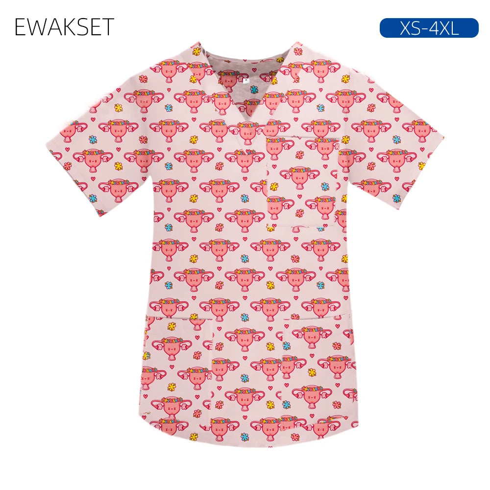 Women men Cartoon X-ray Surgical Tops pure Cotton Short Sleeve Medical Uniform Hospital Clinic Scrubs Blouse orthopedics Clothes