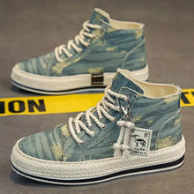Men's Denim Canvas Sneakers Breathable High Top Sneakers for Men Slip On Sneakers Spring Summer Casual Platform Vulcanized Shoes