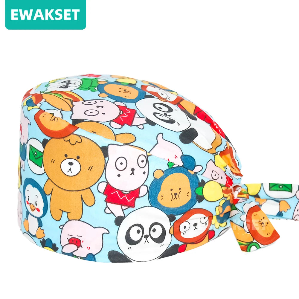 Unisex Surgical Cap Medical Working hat Animal printed Dental Beauty Salon Chef hats 100%Cotton Nurse Doctor Hospital Scrub Caps