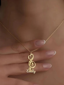 Personalized Music Note Name Necklace, Gold - Plated Stainless Steel Jewelry, Custom Cursive Name Pendant, Ideal Gift for Women