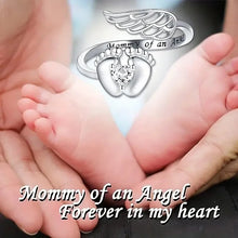 CAOSHI Angel Wing and Baby Feet Ringer Ring for Mom Silver Color Heart Zirconia Love Jewelry for Women Delicate Mother's Gift