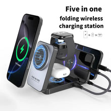 5 in 1 Magnetic Wireless Charger Foldable Charging Station Fast 15W Qi Charger for iPhone Samsung Huawei Xiaomi Watch AirPods