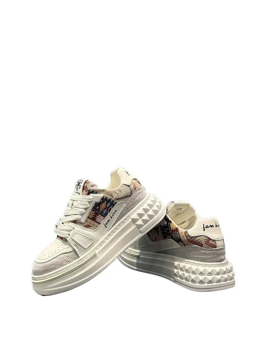 Trendy Embroidered Men's Casual Shoes Breathable Thick Bottom Sports Loafers Spring Summer High Top Sneakers Inner Heightening