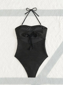 Cikini Sexy One-Piece Swimsuit Solid Color Textured Seashell Starfish Pendant Detachable Strapless Halter Backless Hollow Out