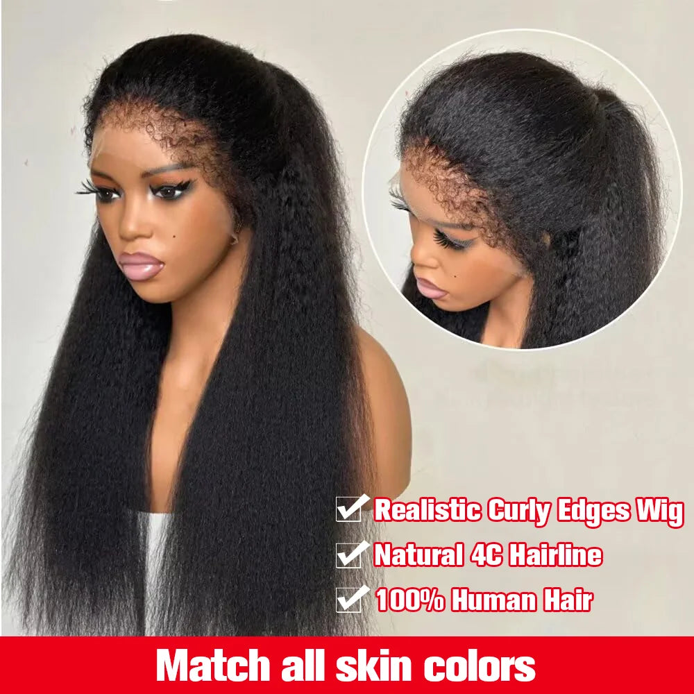 Yaki Kinky Straight Wigs 4C Edges Curly 13x6 HD Lace Frontal Wig Pre Plucked Curly Baby Hair 6x4 Glueless Wigs Ready To Wear