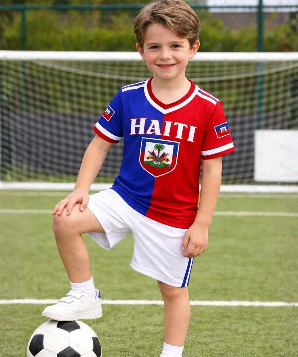 Summer Haiti Kids Soccer Tshirt Quick Dry Short Sleeve Football Tops National Flag Sports Shirt for Men's Shirts Woman t-shirts