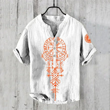Summer New Men's Short Sleeve Shirt Pattern Art Print Men's 100% Linen Button Shirt Short Sleeve Comfort Shirt