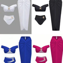 Women's Sexy Bikini Set Beachwear Metallic Starfish Bikini Folds Long Skirts Three Piece Sets Hot Girl Vacation Style Swimsuit