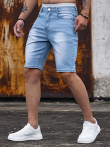 Men Jeans Shorts Strecth Washed Vintage Distressed Pockets Button Basics Straight Denims Streetwear 2025 Summer Short Pants