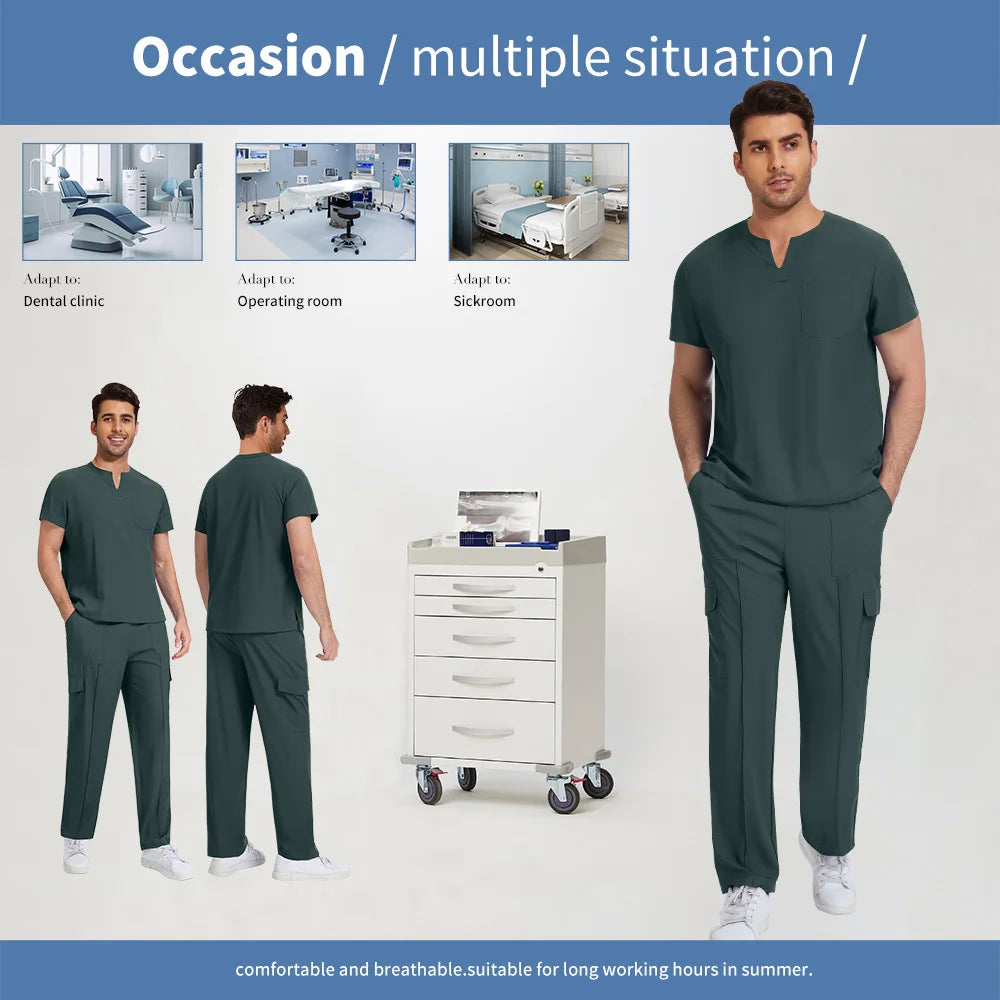 Niaahinn Medical Surgical Uniforms Doctor Costume Men Nurse Surgery Anesthetist Workwear Clinical Nursing Scrubs Tops-Pants Suit