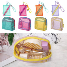 Trousse de maquillage en filet pour femme, joli petit sac de rangement pour rouge à lèvres, câbles de données, clés, écouteurs, pochette carrée pour articles de toilette