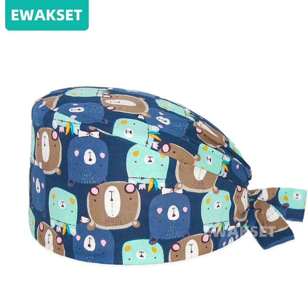 Unisex Surgical Cap Medical Working hat Animal printed Dental Beauty Salon Chef hats 100%Cotton Nurse Doctor Hospital Scrub Caps