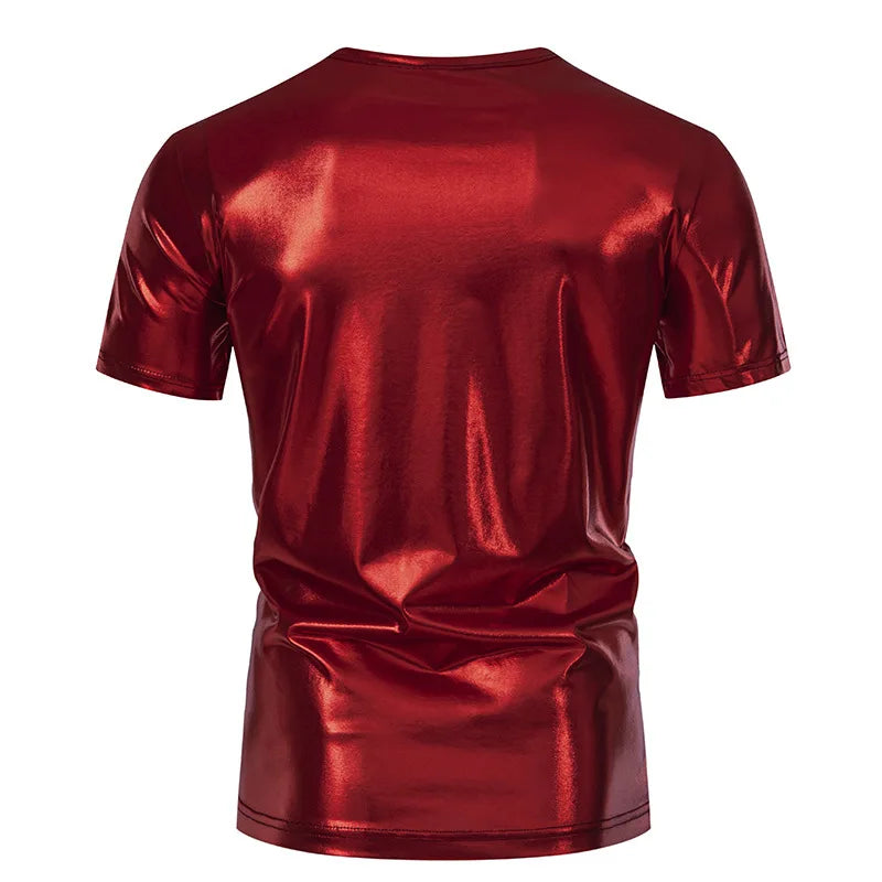 #4105 Hip Hop T Shirt Man Short Sleeve Summer T Shirt O-neck Loose Gold Silver Red Green Punk Streetwear Tshirt Shinny Surface
