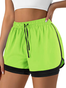 Women's Double Layer Running Shorts Quick Dry Three-Quarter Length Sportswear Casual Sporty Look Fake Two-Piece Set